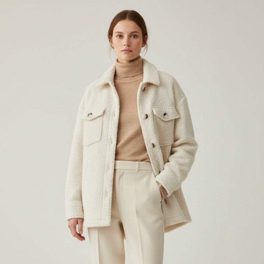 Cyn & Luca Women's Cream Sherpa Shirt Jacket - size small